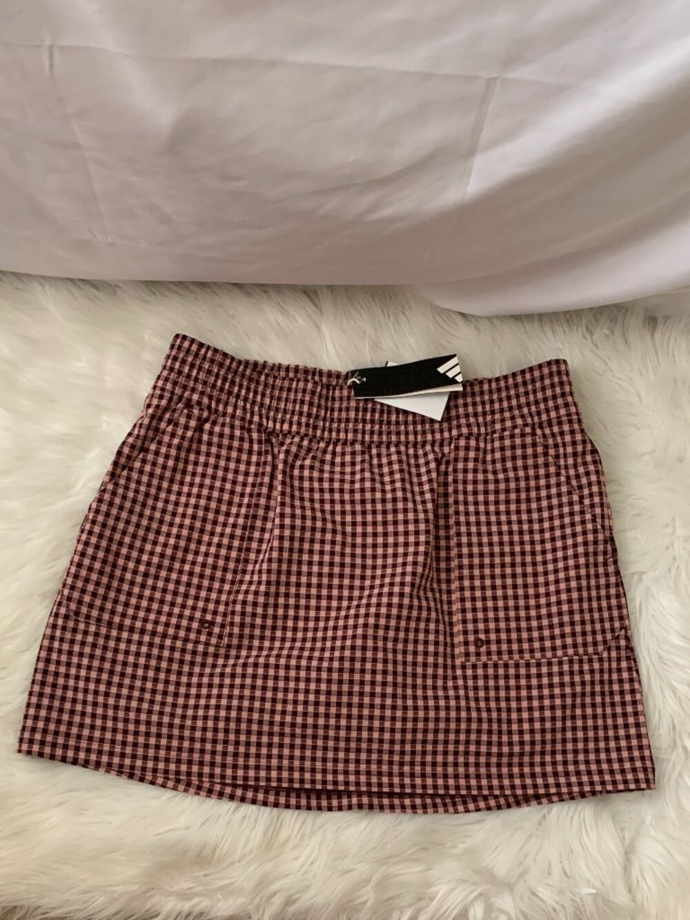 ADIDAS ULTIMATE365 Gingham Skort in Aurora Ruby Sz LARGE
